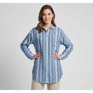 lands end 100% linen button down shirt s blue tunic top new $69.95 coastal
